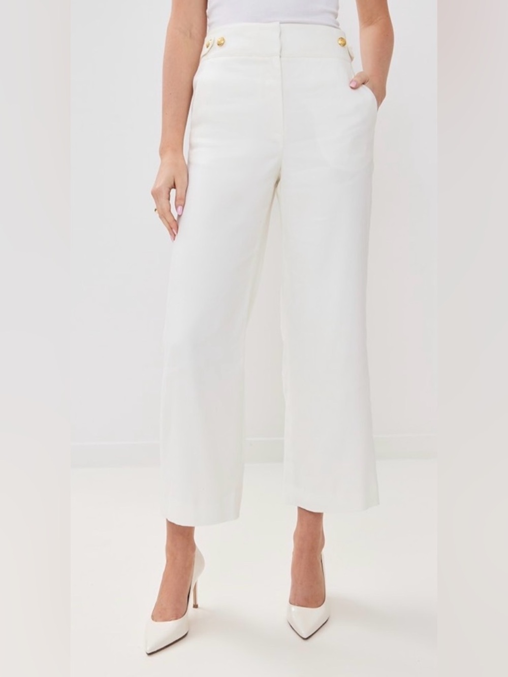 Veronica Beard White Ankle-Length Wide-Leg Pants